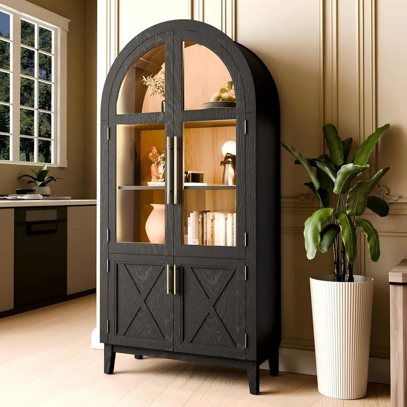 ChicFurnit Arched Cabinet with Tempered Glass Door