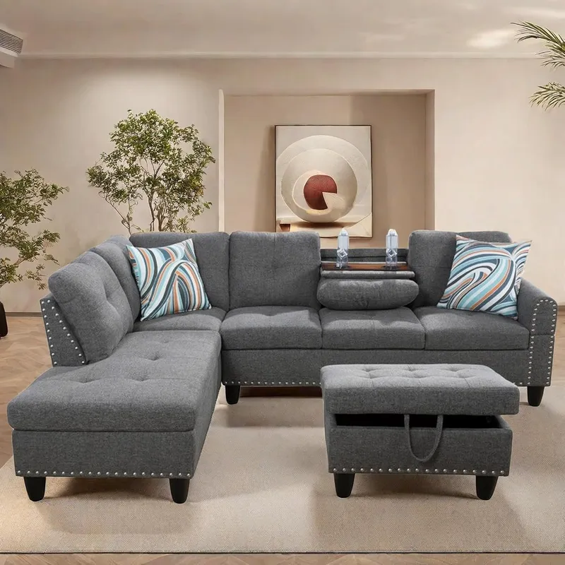 ChicFurnit Sectional Couches with Ottoman Storage
